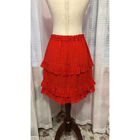 Tory Burch Short Tiered Ruffle Skirt in Red Size M - Picture 3 of 4